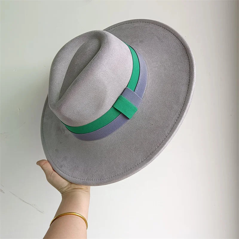 Suede Colorblock Wide-Brim Unisex Hat — Brown | KIMLUD