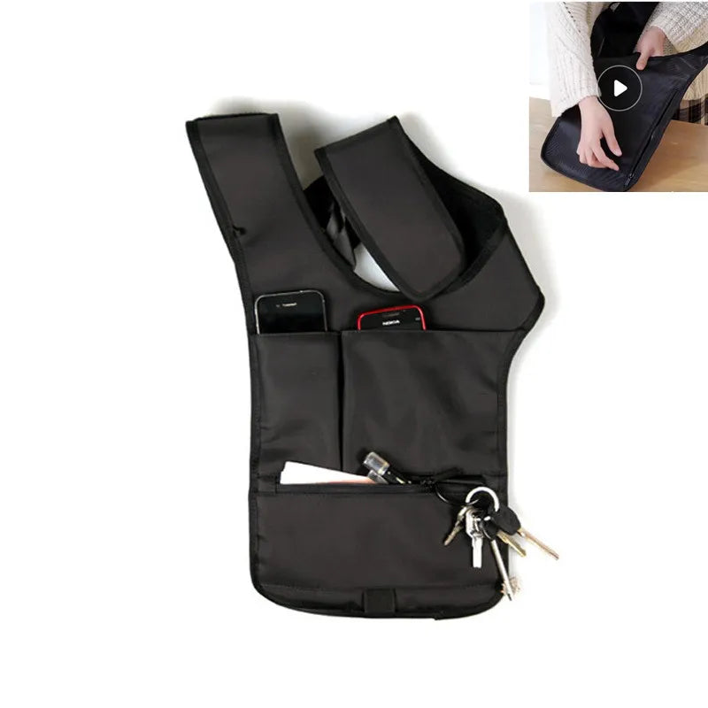 Polyester Anti-Theft Shoulder Bag Double-Bag Design — Black | KIMLUD