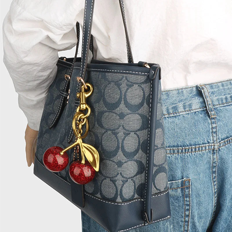 Crystal Cherry Bag Charm Keychain With Faceted Crystals And Platinum-Tone Metal — Cherry Red | KIMLUD
