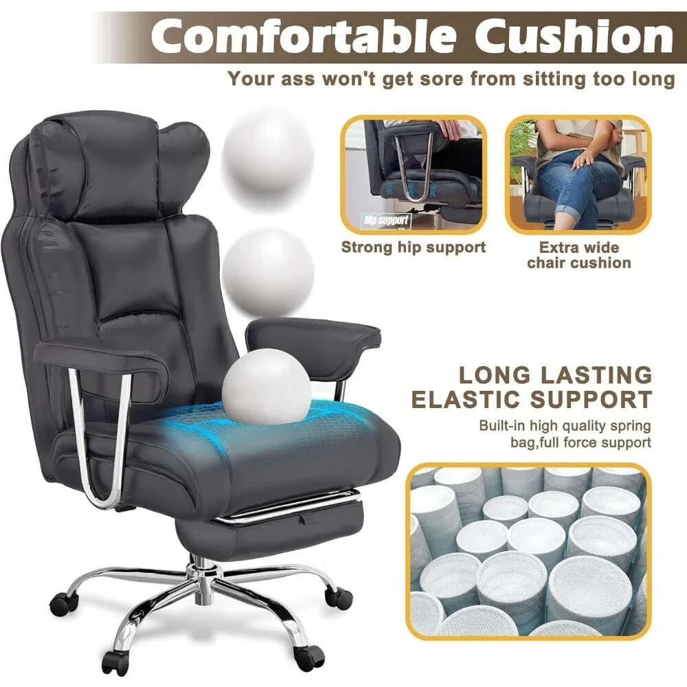 KIMLUD, ergonomic large-size executive reclining office chair with footrest and adjustable high back leather seat, KIMLUD Womens Clothes