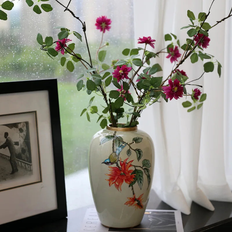 New Chinese-style ceramic vase, high-end painted vase, living room home decoration art piece