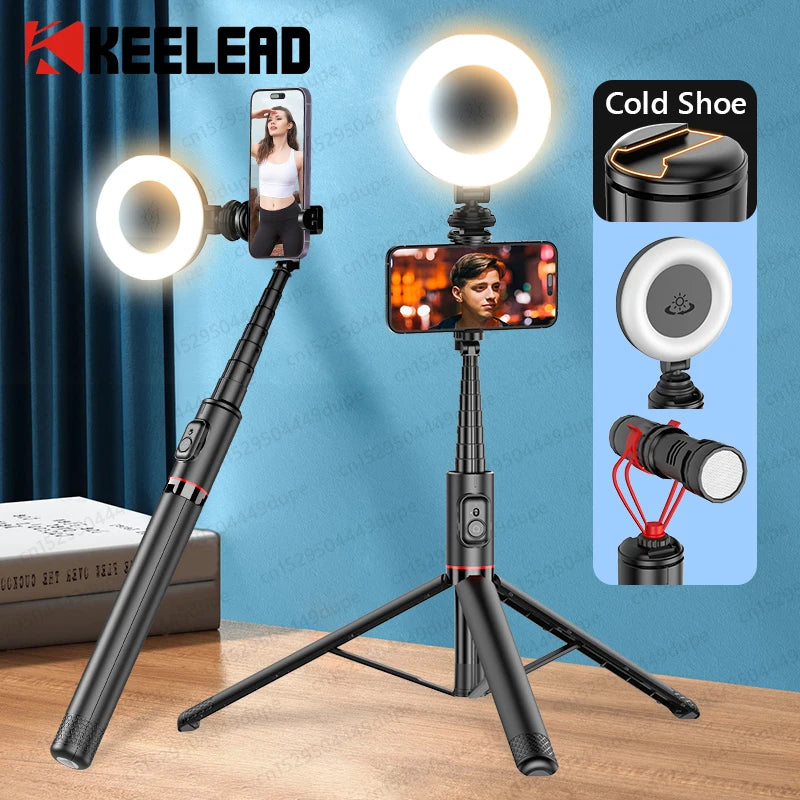 Portable Selfie Stick Tripod for Phone,Aluminum Alloy 72 inch Stand with Wireless Bluetooth,Cold Shoe for iPhone Smartphone