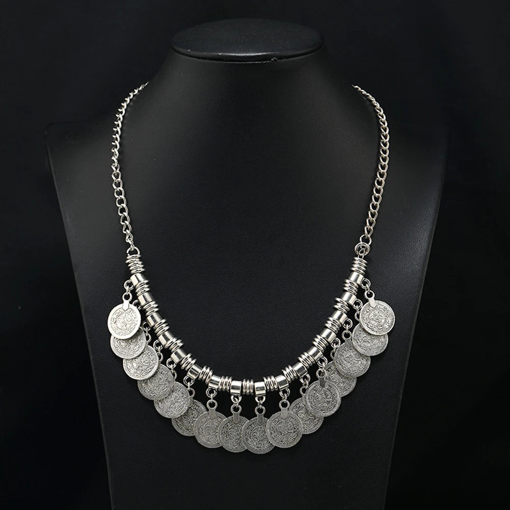 Afghan Turkey Coins Necklace Earrings for Women Vintage Boho Ethnic IndianTribal Bride Choker Statement Necklaces Jewelry Sets