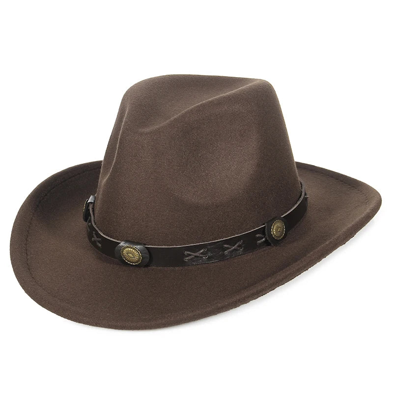 Western Cowboy Hat Wide Brim Belted — Black | KIMLUD