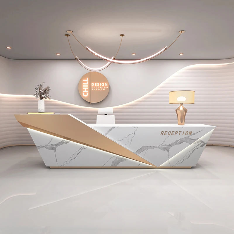 Sculpted Marble Reception Desk With Integrated Storage — Charcoal | KIMLUD