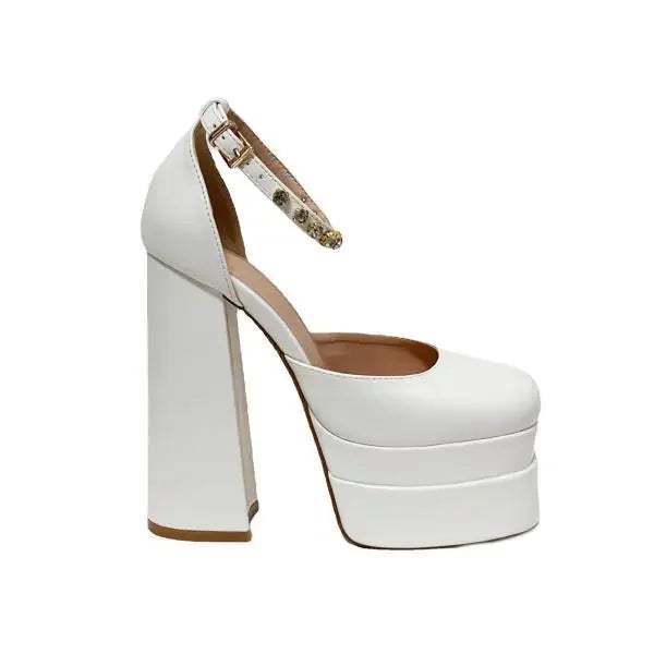 Round Toe Beige High Heels 2024 Basketball Platform Women's Shoes With Straps Sexy Pump 12cm Latest Buckle Casual Square Crossdr