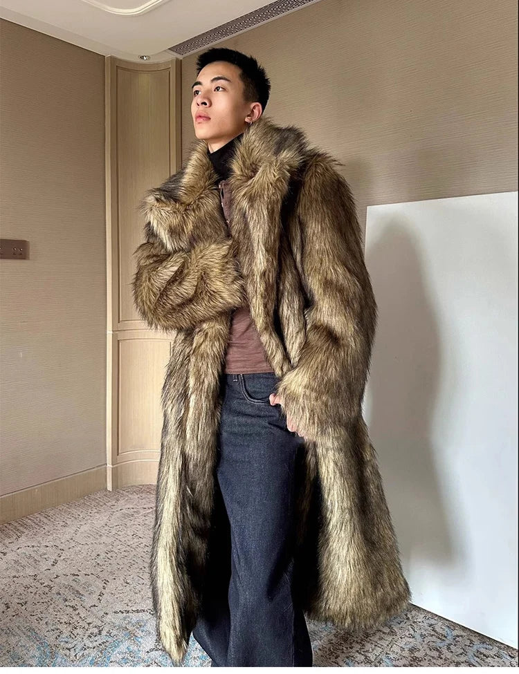 Fur Coat – Lapel Long Overcoat – Wolf Fur, Fox Fur | KIMLUD