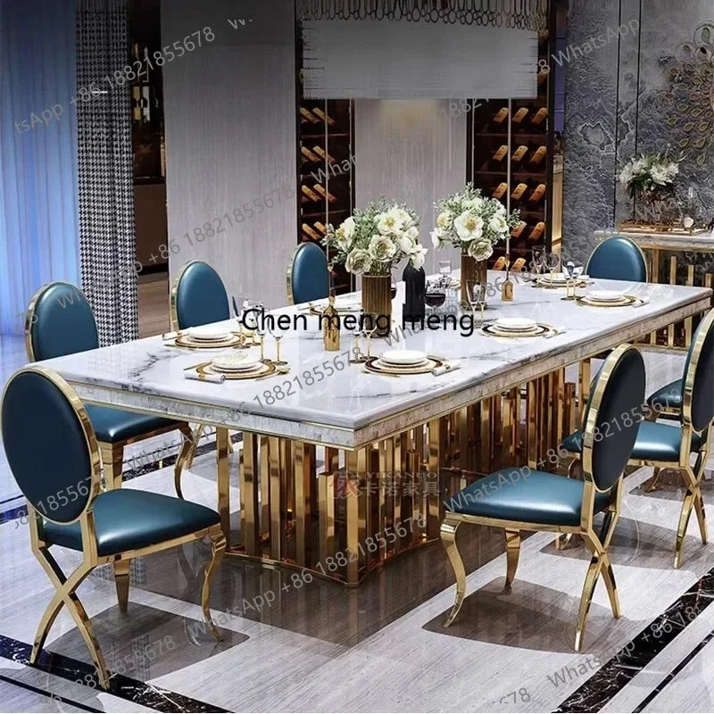 Marble Gold-Frame Rectangular Dining Table — White | KIMLUD