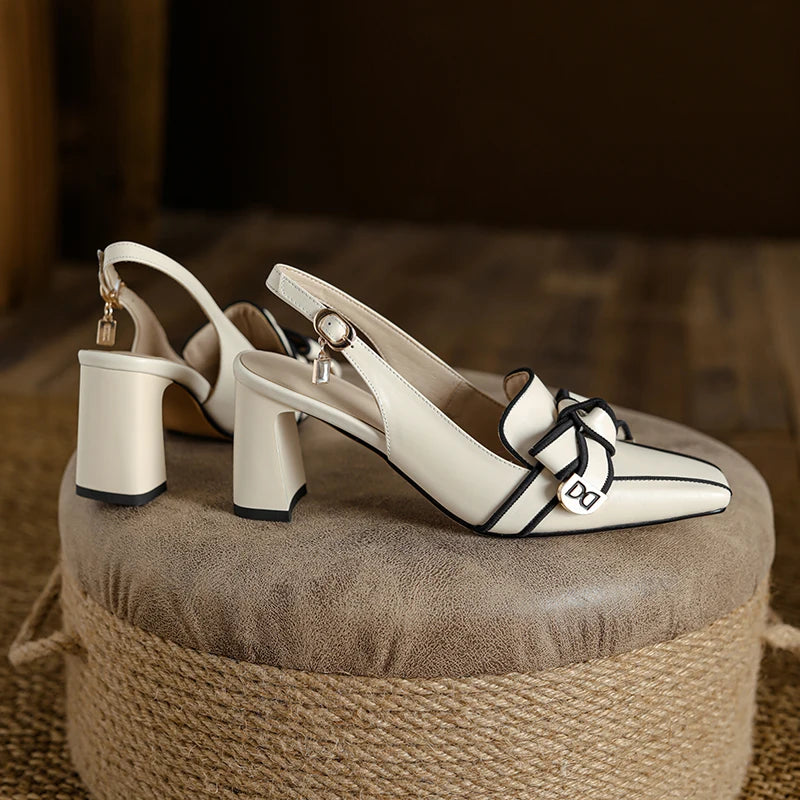 【JOCHEBED HU】2026 New Summer Retro High-heeled Lady Sandals Female Thick Heel Square Toe with Back Empty Shoe Trend 33-46