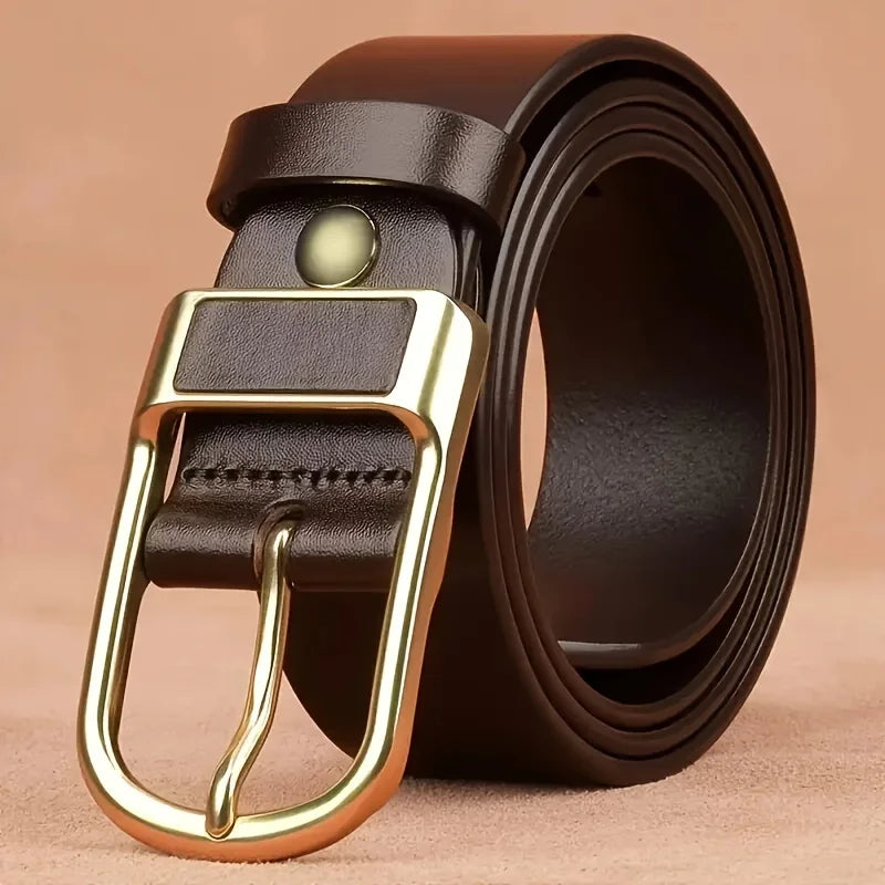 PU Leather Belt Coboy Style Pin Buckle 3.8cm Width For Everyday Business Casual — Dark | KIMLUD