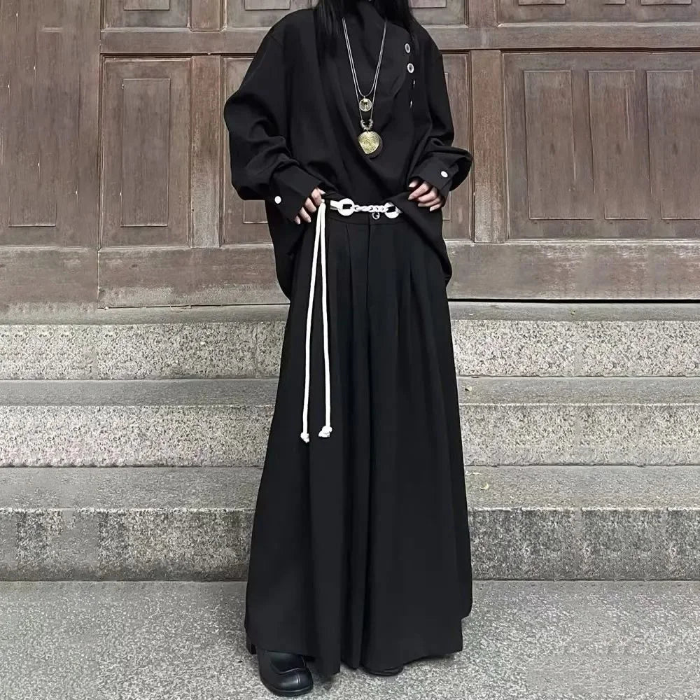Gothic Dark Y2k Skirt Pants Genderless Japanese Harajuku Casual Outdoor Culottes Wide-Leg Pant Men'S Clothing Unisex (No String)