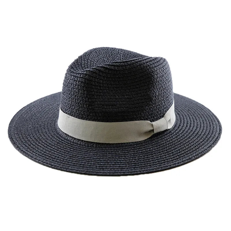 KIMLUD, Big Head Panaman Straw Hat with Foldable Straw Woven Hat Plus Size 60-64cm Men Jazz Top Hat Sun Protection Sun Shading Hat, Black B / 55-57cm, KIMLUD Womens Clothes
