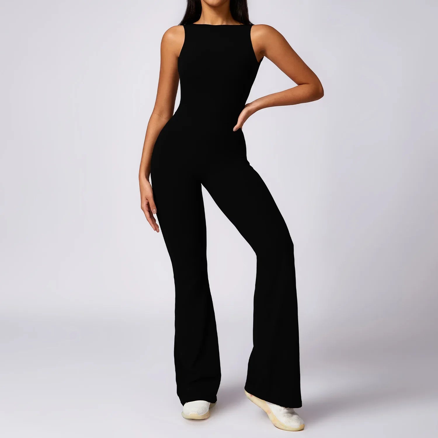 Hollow Out Backless One Piece Yoga Jumpsuit Women Sport Sleeveless Fitness Gym Suit Workout Exercise Skinny Flare Bodysuits