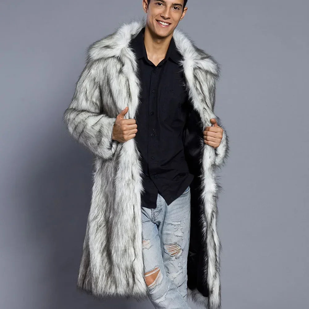 Men's Faux Fur Coat - Long Coat - Faux Fur | KIMLUD