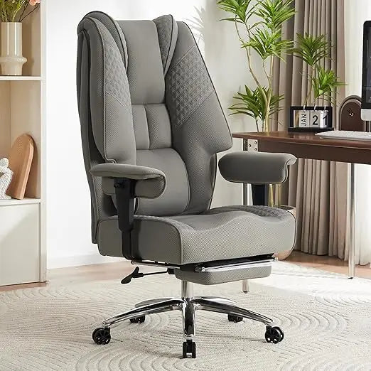Leather High-Back Office Chair Ergonomic Lumbar Support — Black | KIMLUD