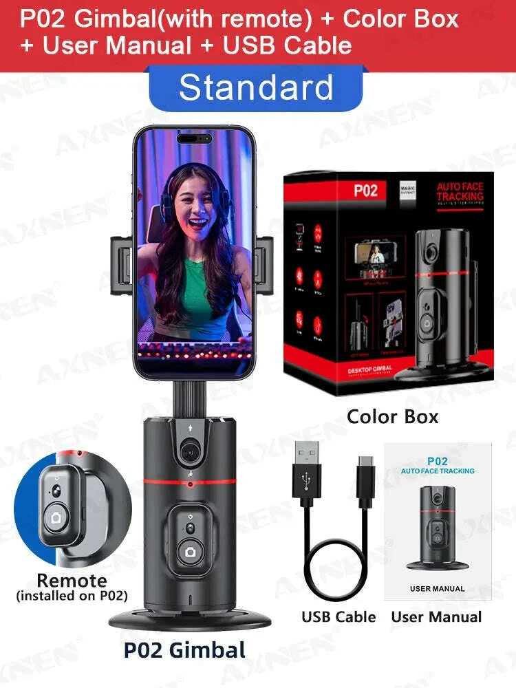 axnen-p02-360-rotation-follow-up-gimbal-stabilizer-monopod-desktop-tracking-gimbal-with-remote-for-phone-live-photographykimludkimlud-35571268