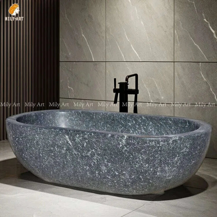 KIMLUD, Custom Grey Stone Round Marble Natural Graphic Design Modern Freestanding Bath Tub Bathtub for Sale, KIMLUD Womens Clothes