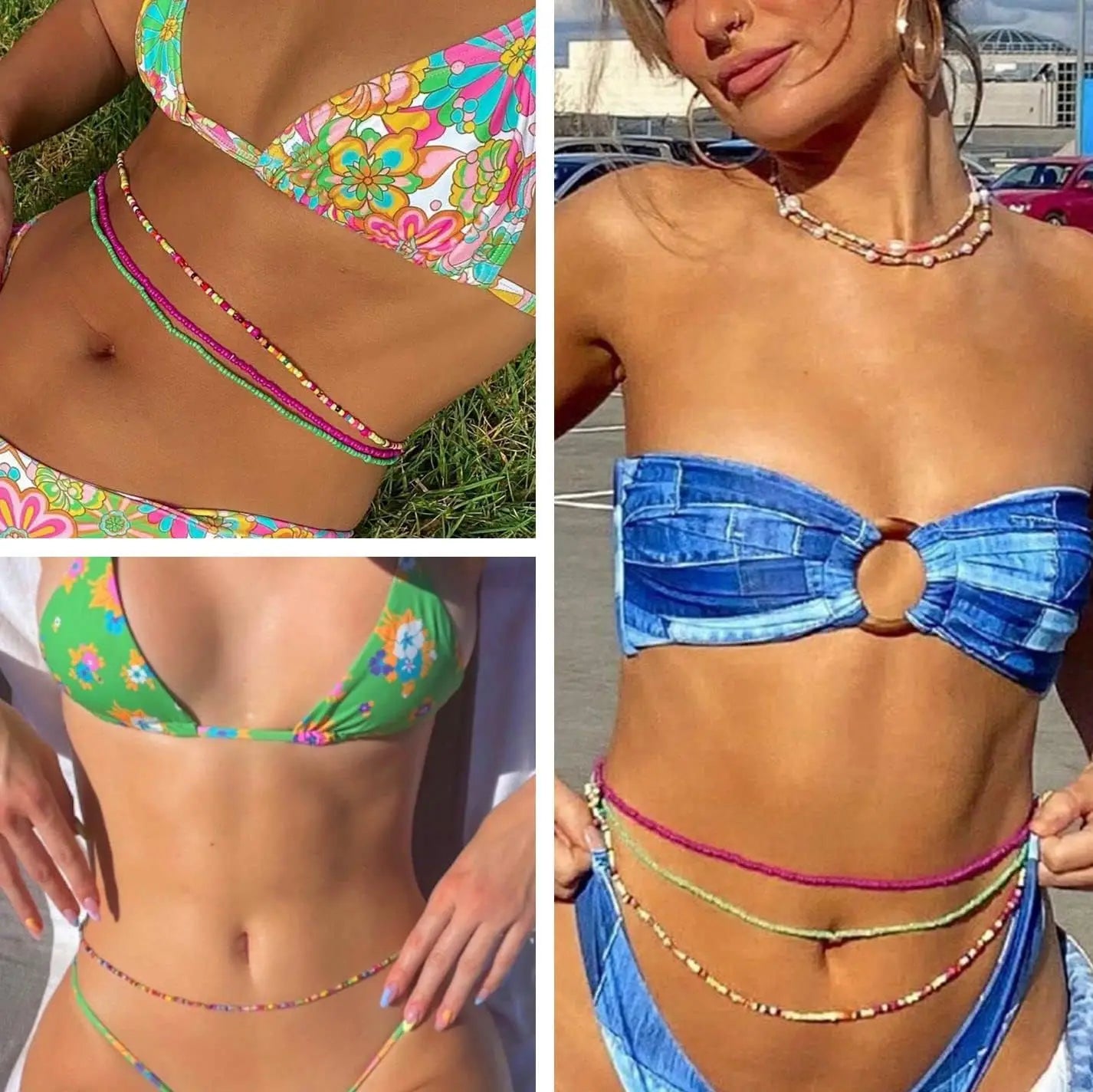 Elastic Layered Waist Beads African Belly Chain Body Jewelry — Multicolor | KIMLUD
