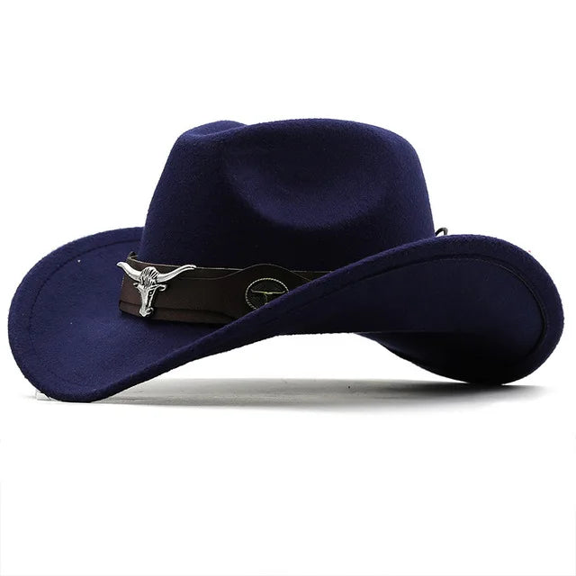 Roll Brim Felt Cowboy Hat With Cow Band For Western City Glamour And Everyday Wear — Black | KIMLUD