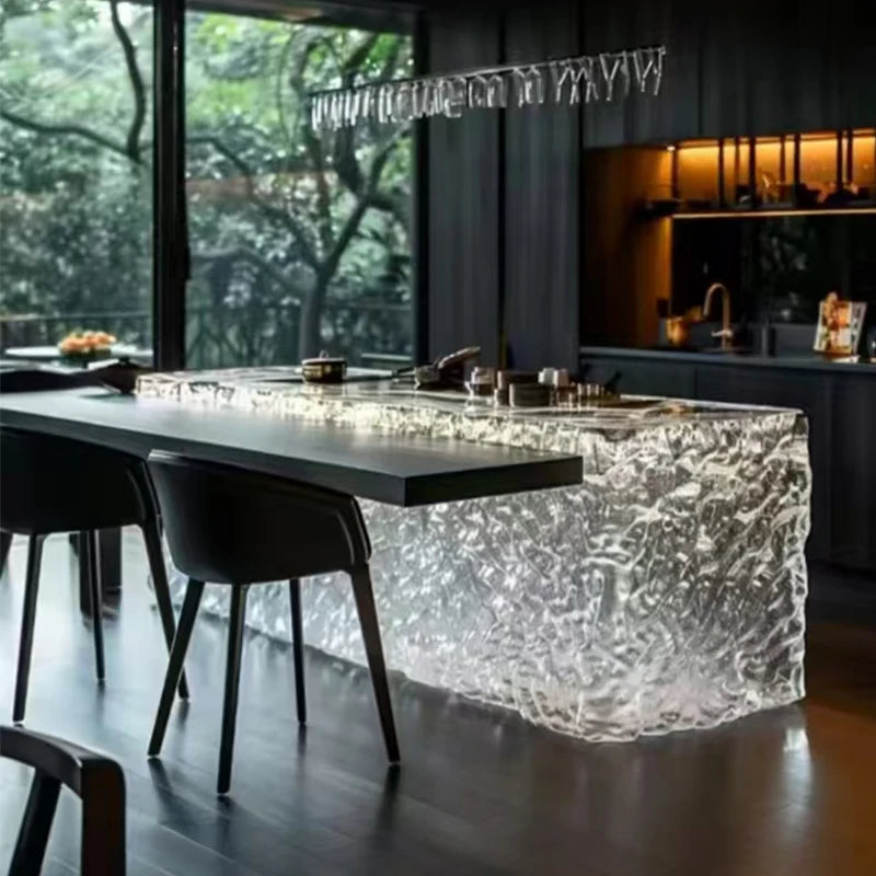 Modern light luxury home villa bar luminous island table custom transparent resin crystal bar glacier art tea table