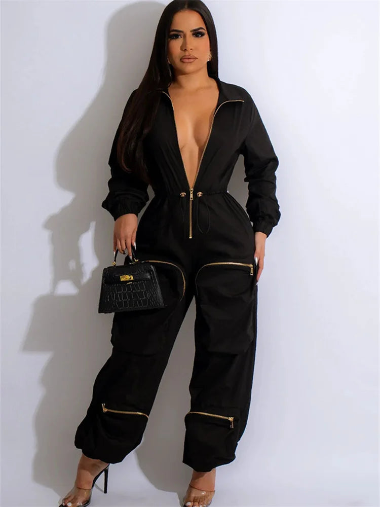 Jumpsuit – Zipper Cargo Design – Broadcloth | KIMLUD