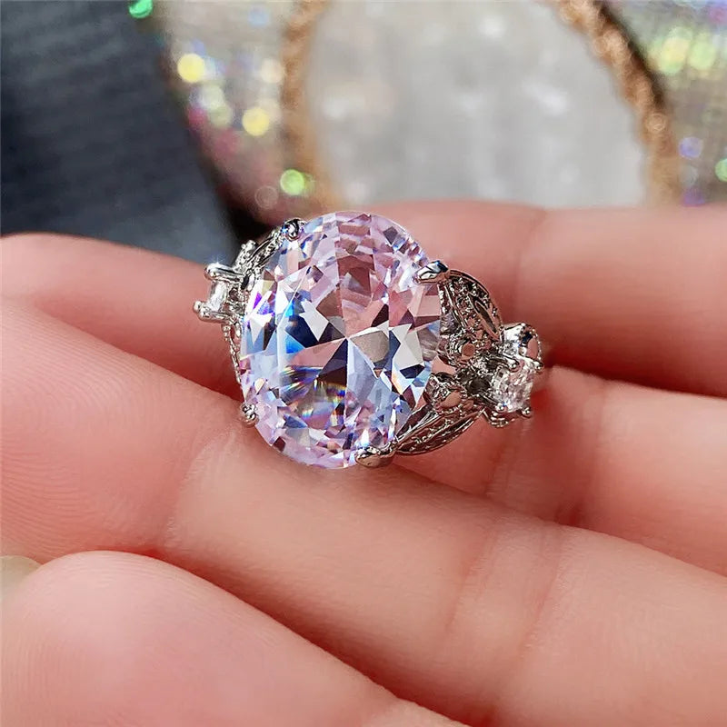 Romantic 925 Sterling Silver Bridal Wedding Rings Big Crystal Cubic Zirconia Butterfly Band Gorgeous Women Fashion Jewelry