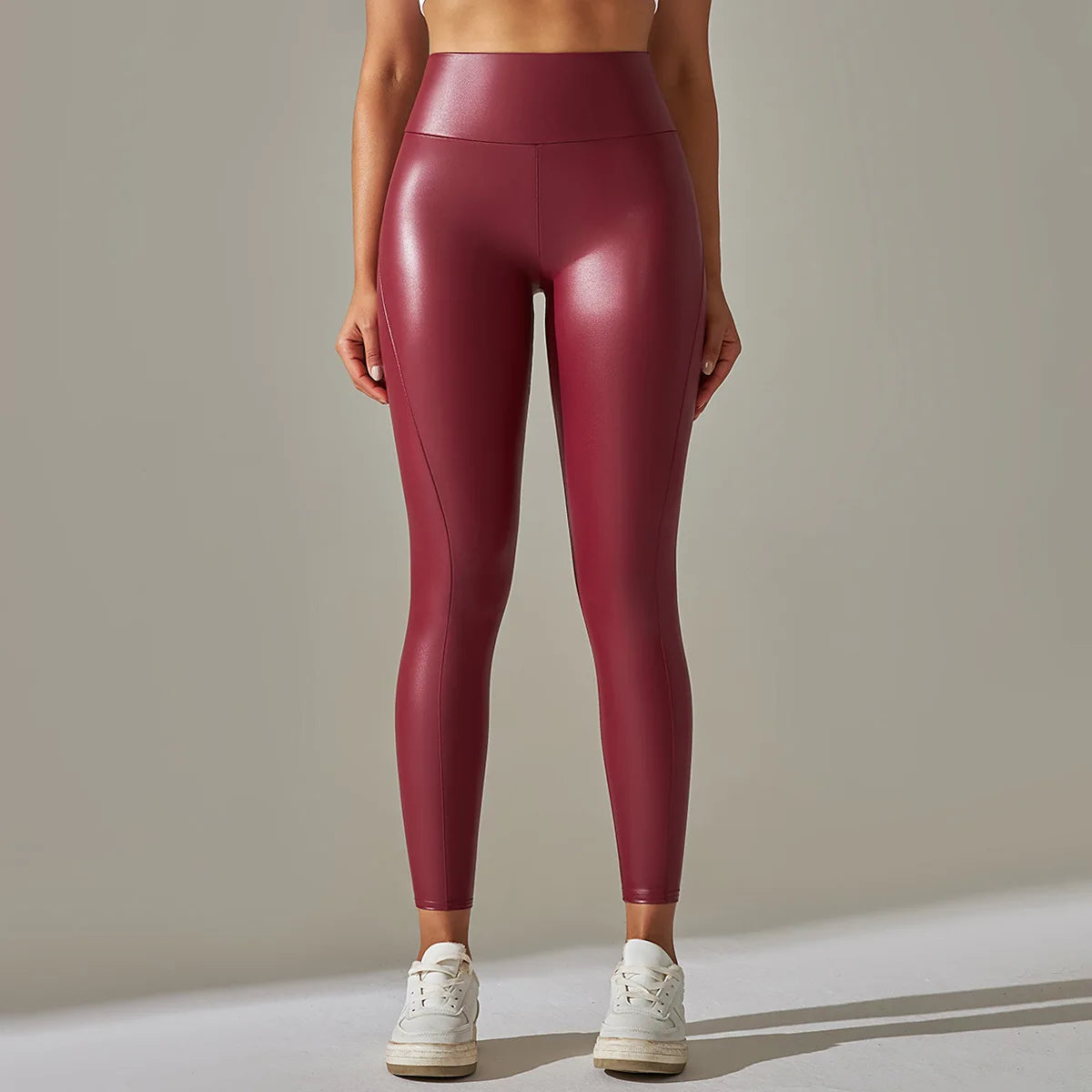 Women's New Elastic Bright PU Patchwork Leather Pants Colorful High Waist Tight Fit Hip Up Outwear Sexy Stretch Yoga Leggings