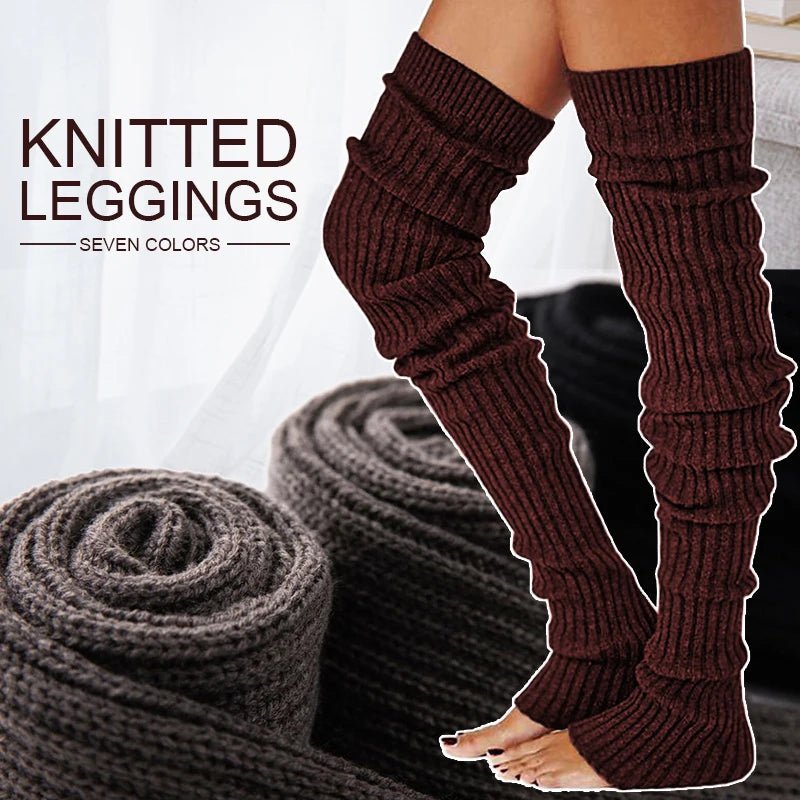 Knitted Cotton Blend Leg Warmers Knee High — Black | KIMLUD