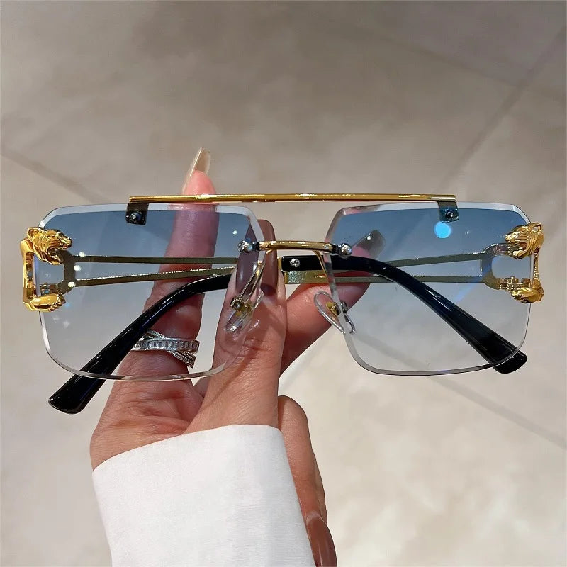 Rimless Sunglasses Oversized Square — Blue Gradient | KIMLUD