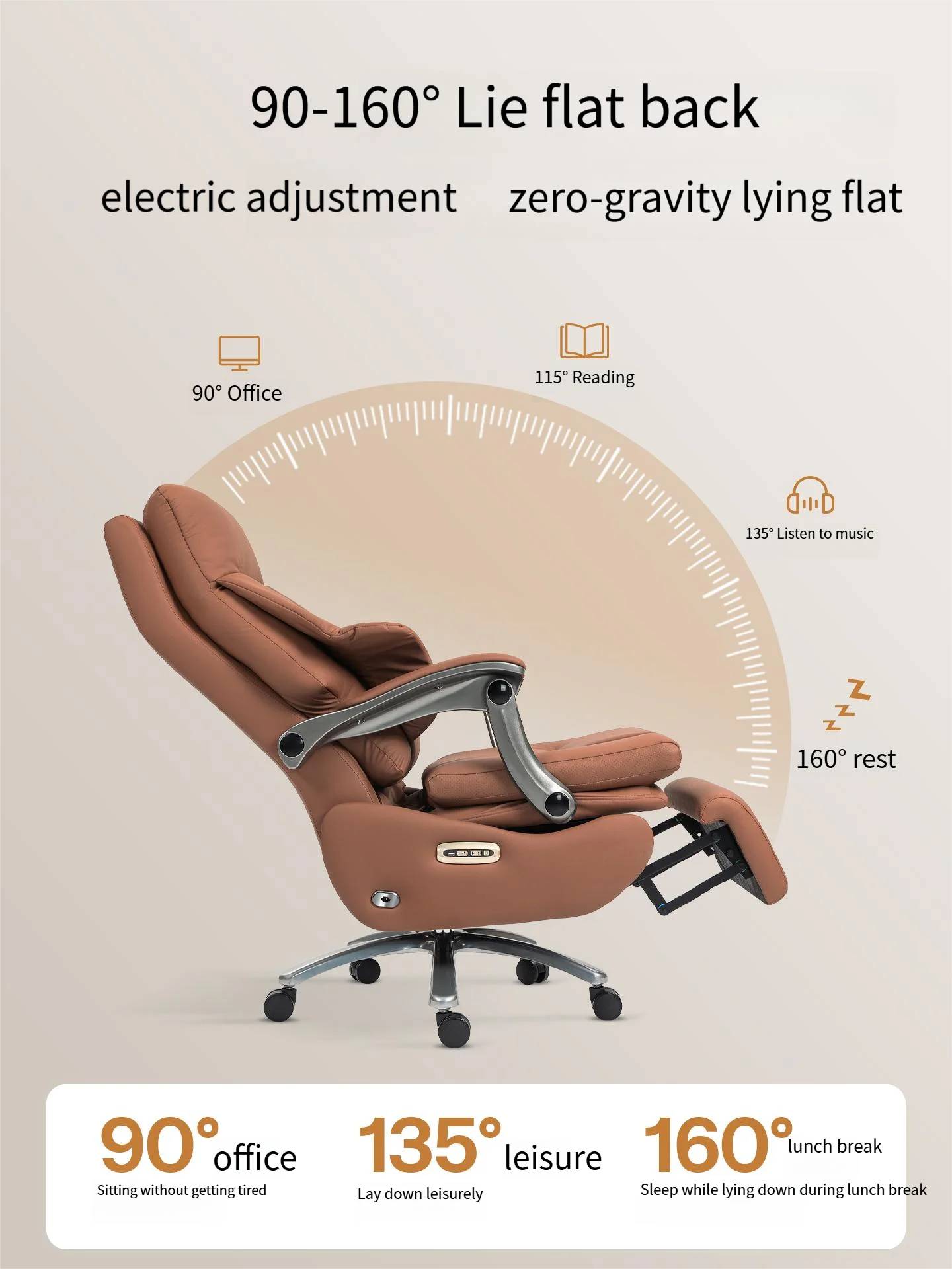 Leather Executive Chair With Electric Massage — Tan | KIMLUD