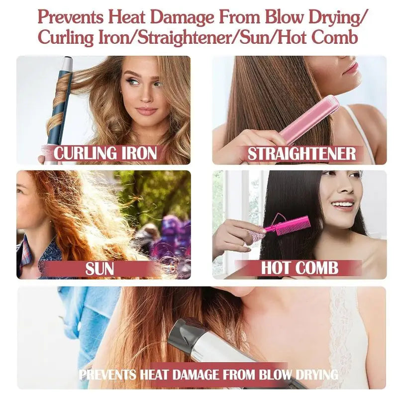 Heat Protection Spray Hair Serum Set With Brush And Sleep Bonnet — Clear | KIMLUD