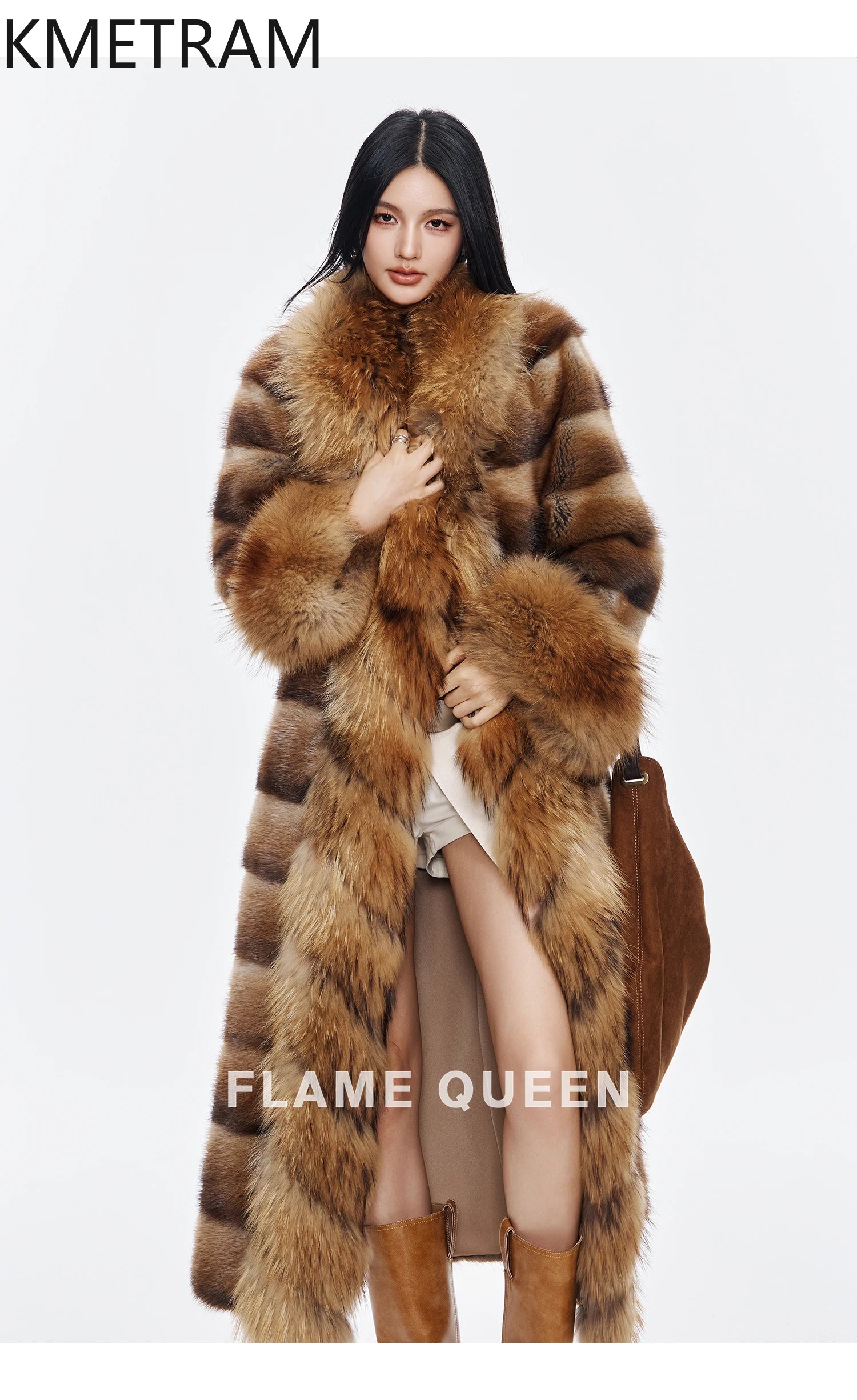 Luxurious Muskrat Fur Solid Long Coat — Natural | KIMLUD