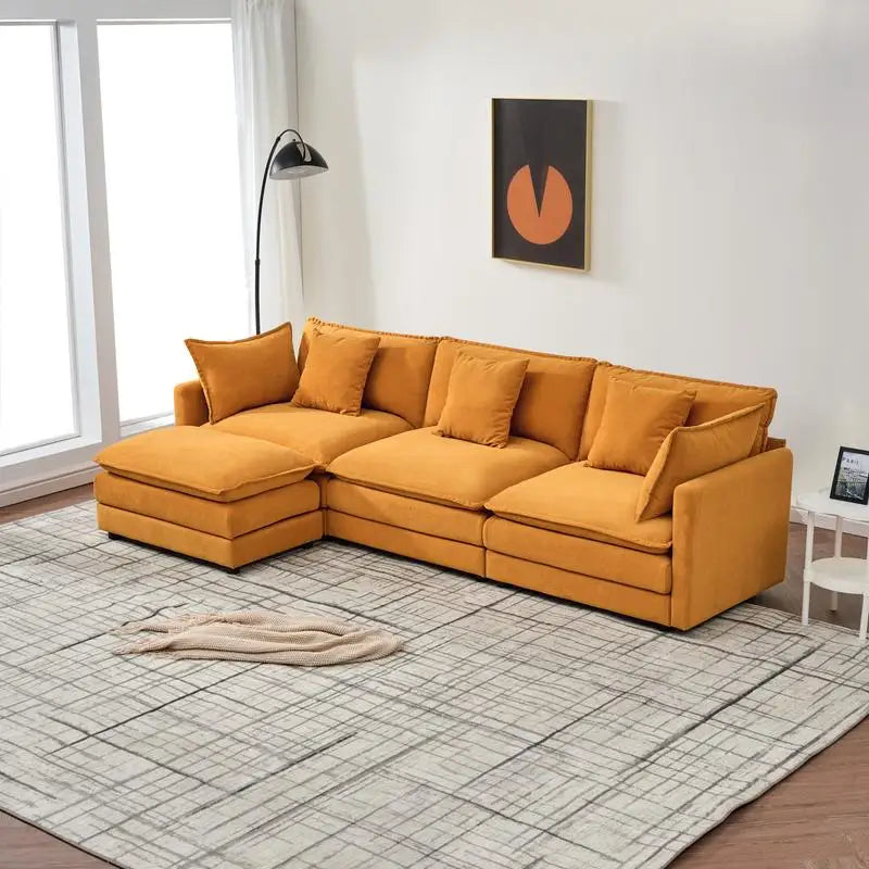 Modular Chenille Cloud Sofa L-Shaped 110-Inch — Orange | KIMLUD