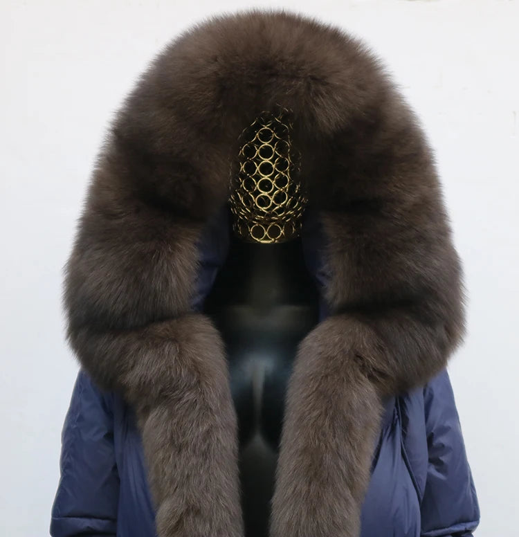 New Fashion Outerwear Puffer Jacket 2024 Women Coat White Duck Down Jacket Super Large Real Silver Fox Fur Collar Hooded
