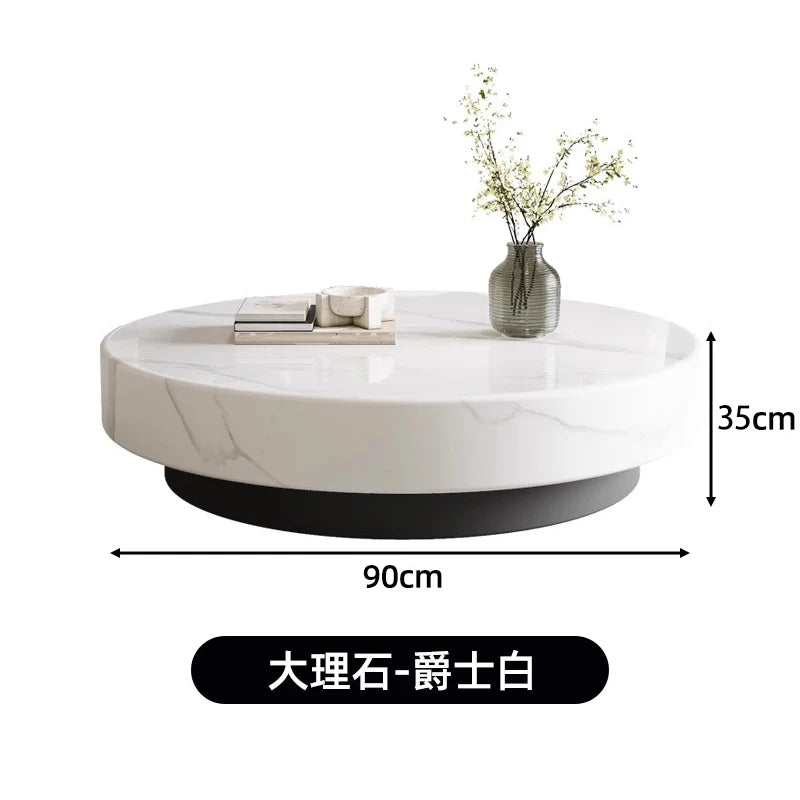 Marble Nordic Minimalist Coffee Table Round Marble Top — White | KIMLUD