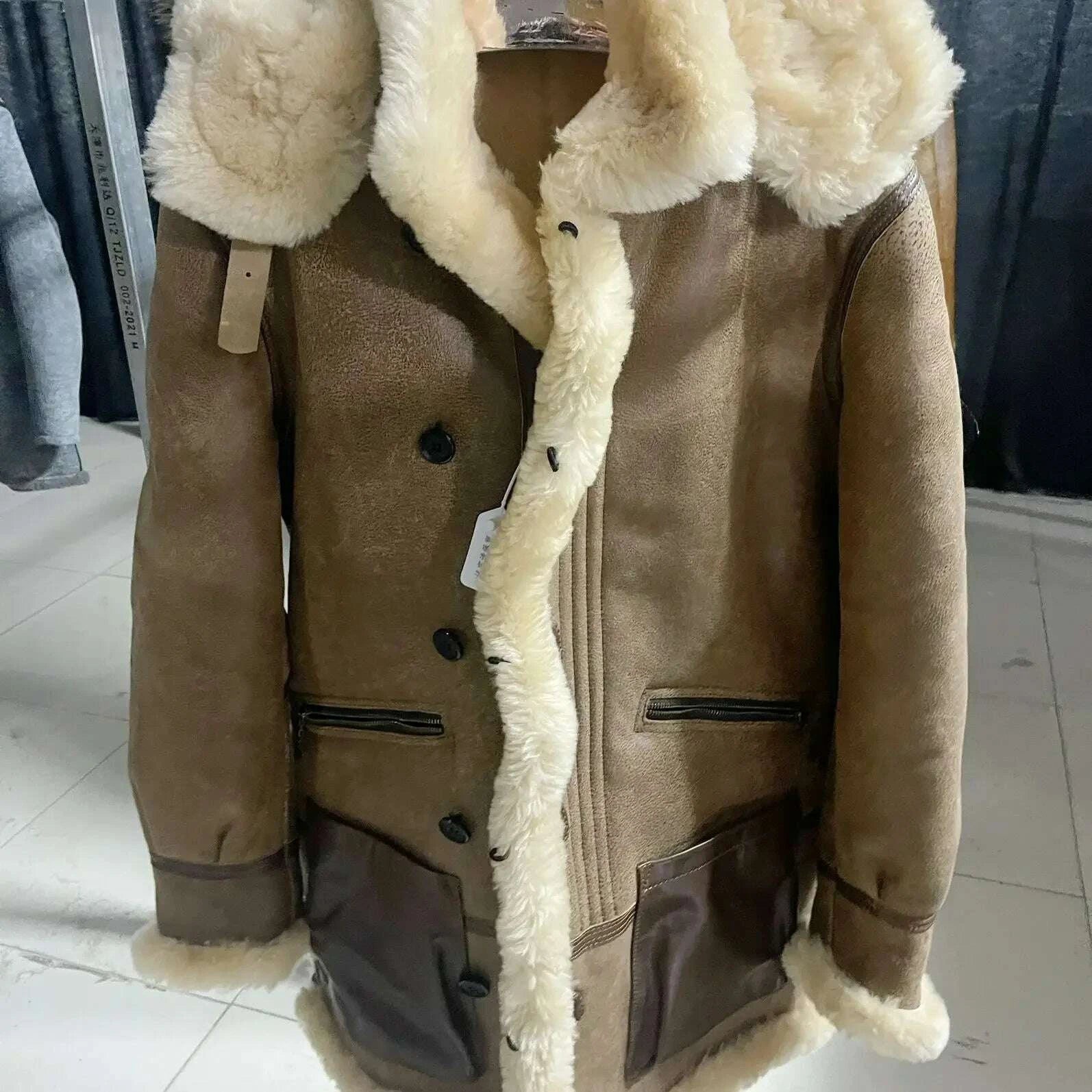 KIMLUD, Winter Men Original Fur Coat Mid-length Thickened Sheepskin Leather Coat Bomber Hooded Wool Lining Warm Snow Men's Clothing, KIMLUD Womens Clothes