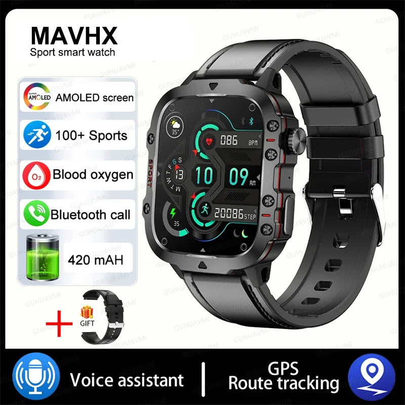 2024New Rugged Military Fitness Smart Watch Men For Android Xiaomi IOS 3ATM Waterproof Sport Ai Voice Calling Smartwatch Outdoor