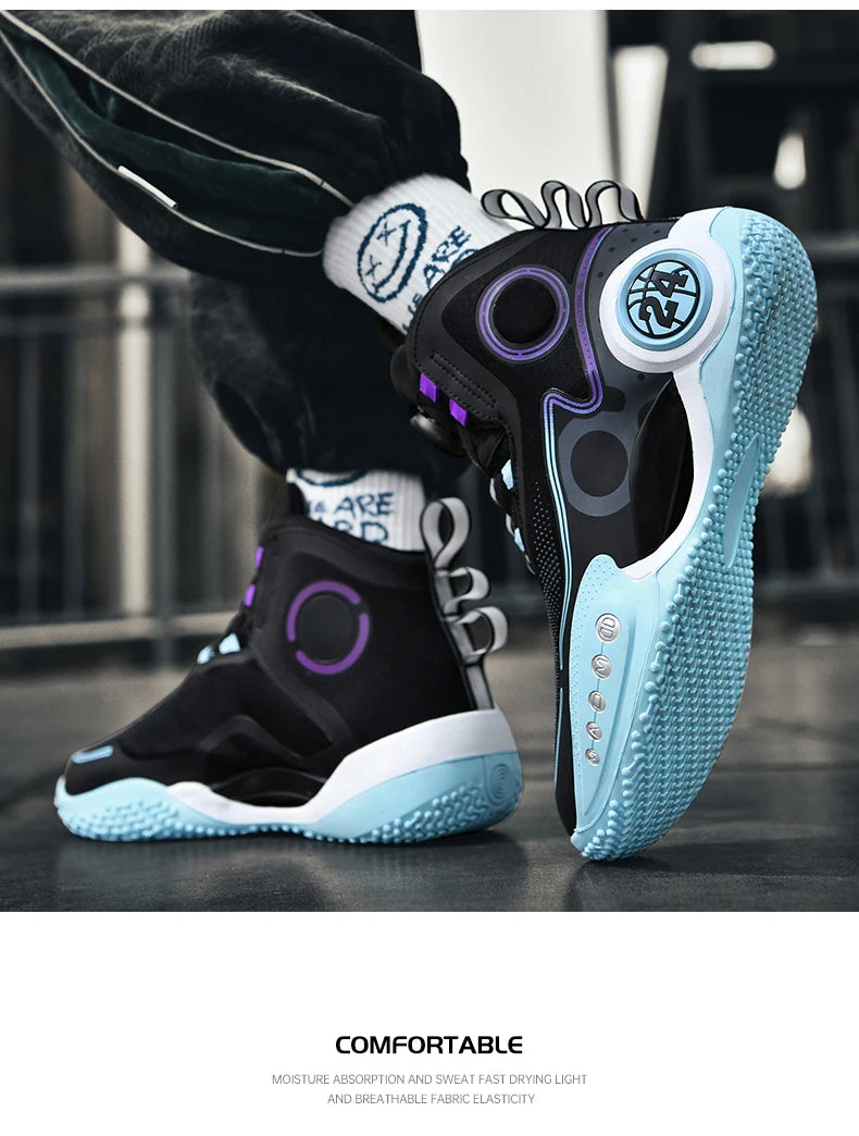 Rotary button shock-absorbing anti-slip wear-resistant sports shoes youth sports students high top basketball shoes male