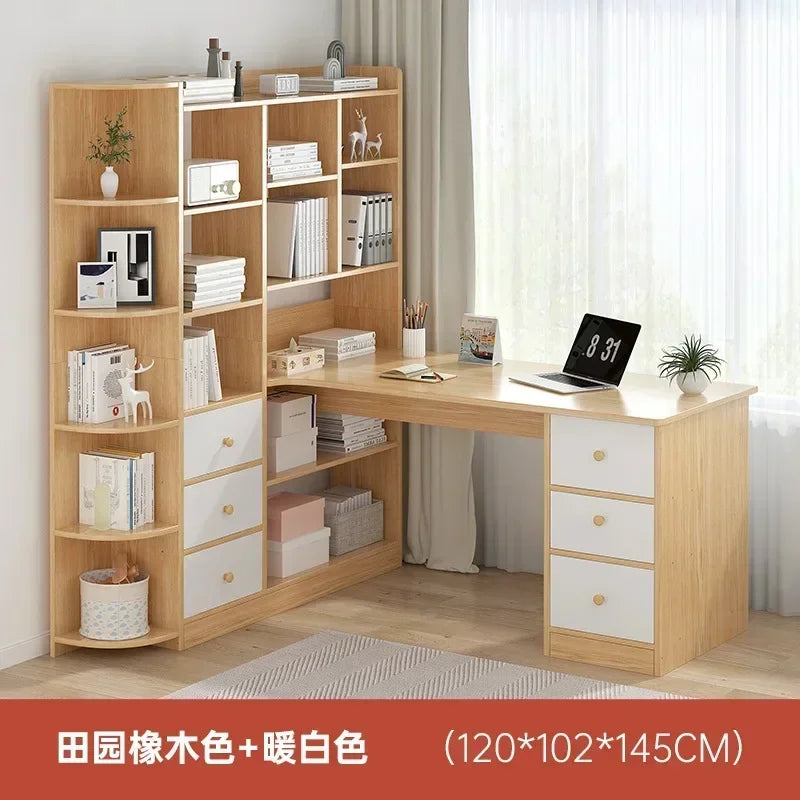 Computer Desk Bookshelf Integrated Shelves Drawers Large Laptop Home Bedroom Student Study Writing Desk Simple Office Table