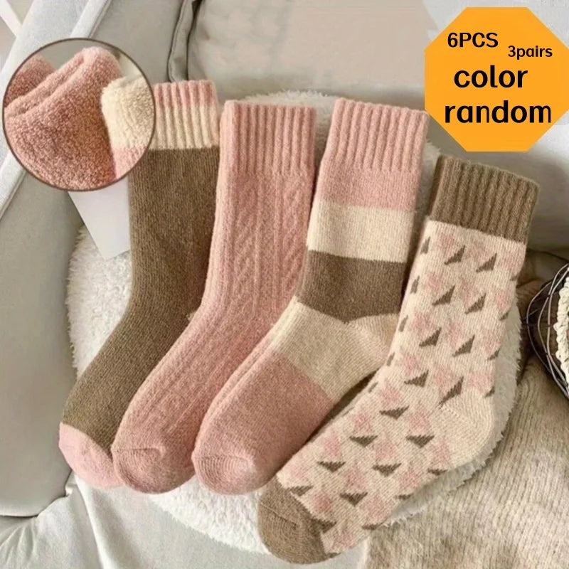 Fleece-Lined Thick Socks Mid-Calf — Assorted Colors | KIMLUD