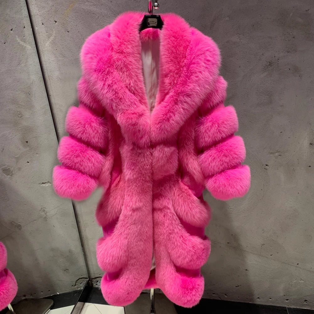 #2024 New Fur Coats Women Real Fox Fur Coat Long Sleeve Luxury Natural Fox Cloth Turn Down Collar 2023052