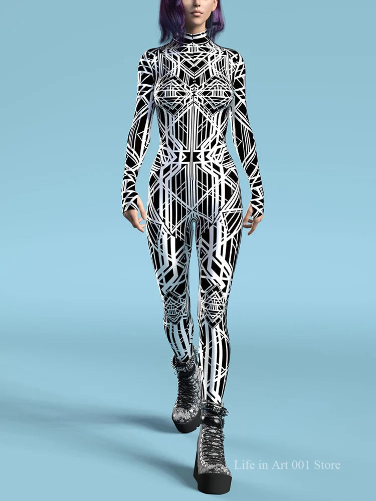 Zentai Suit – Patterned – Polyester – Black and White | KIMLUD