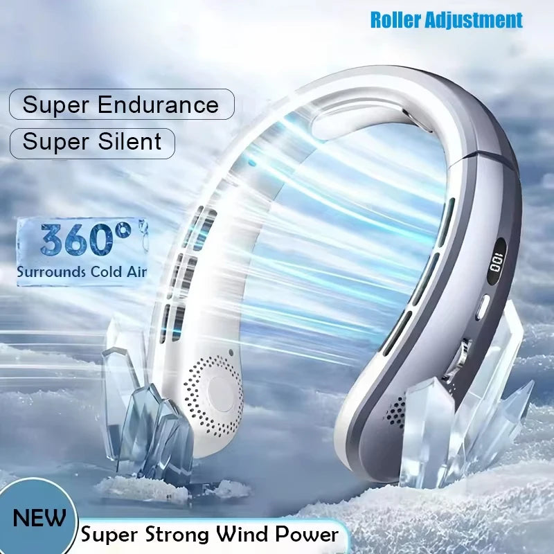 Bladeless Hanging Neck Fan USB Rechargeable 8000mAh LED Display — White | KIMLUD