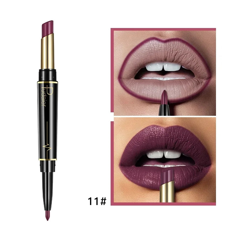 Double Ended Lip Liner and Lipstick 2 in 1, Waterproof Matte Long Lasting Smooth Lip Pen, Nude Lip Makeup for Women