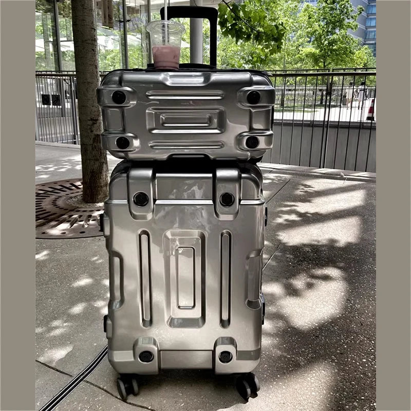Aluminum Frame Solid Luggage With Wheels — Silver | KIMLUD