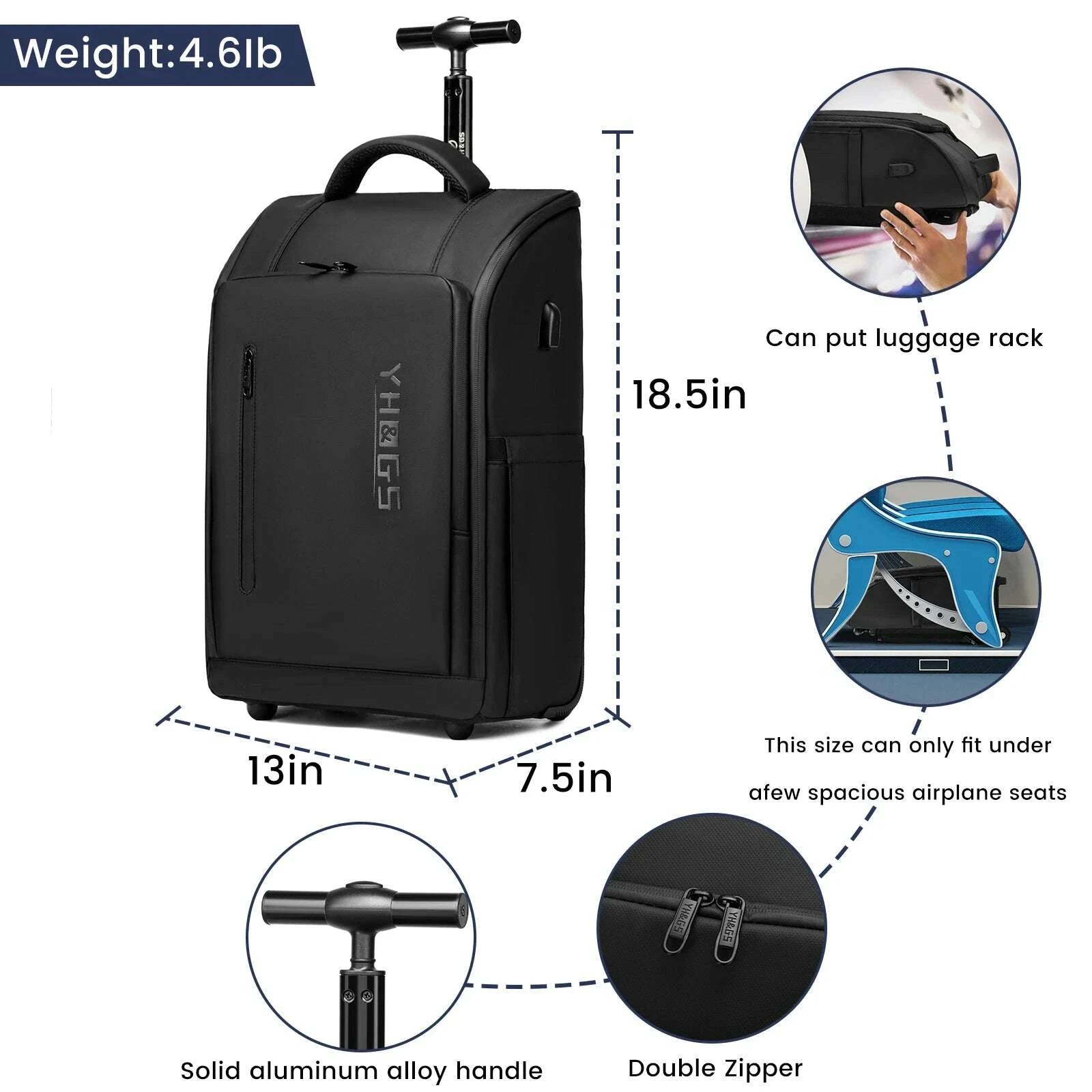KIMLUD, RUCYEN Rolling Backpack 15.6in Laptop Water Resistant Large Capacity Travel Luggage Wheeled Backpack with USB Shoulders Luggage, KIMLUD Womens Clothes