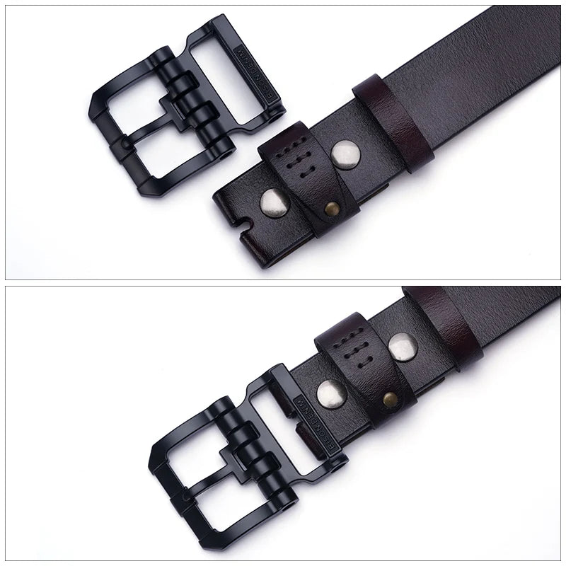 Cowhide Belt Vintage Pin Buckle — Deep Midnight Black | KIMLUD