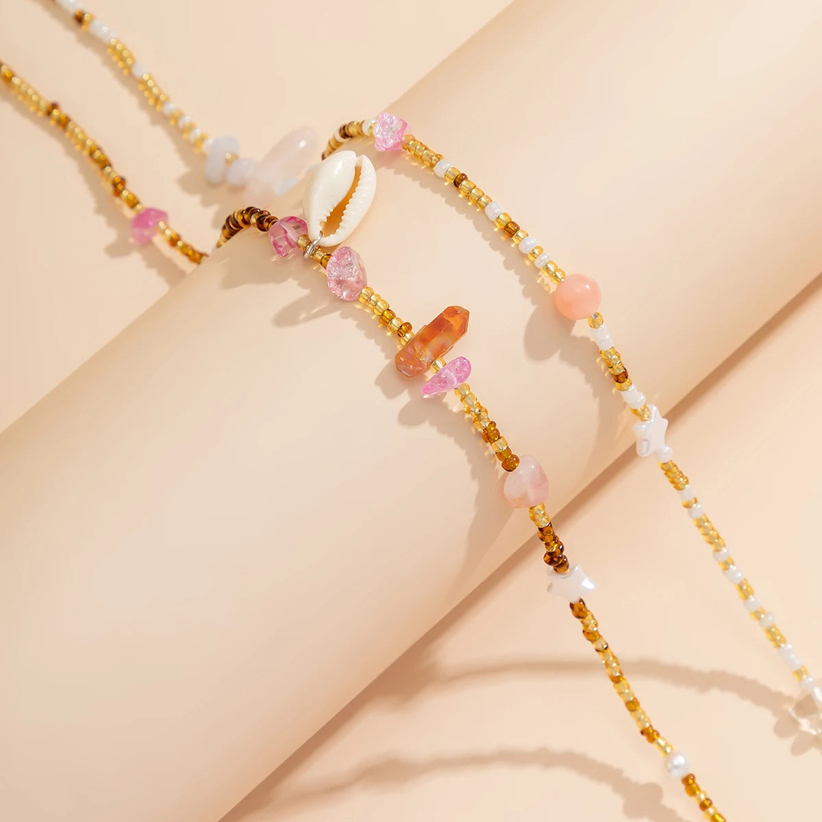 Beaded Bohemian Belly Chain Two-Piece Set Colorful Rice Beads — Multicolor | KIMLUD