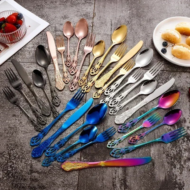 Gold-Plated Stainless Steel Cutlery Set Royal European Spoon Fork Collection — Golden | KIMLUD