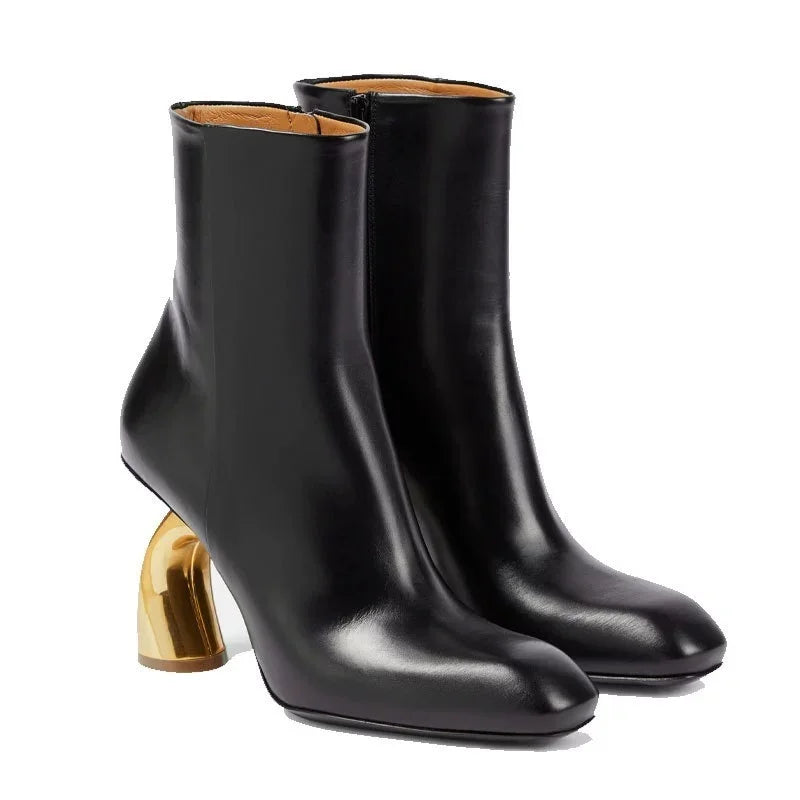 Metallic Ankle Boots Square Toe — Forest Green | KIMLUD